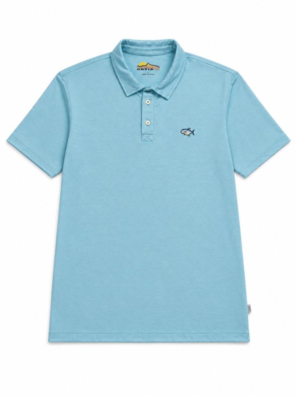Orvis D. Stewart Fish Polo Light Blue Mens L Spring 2024